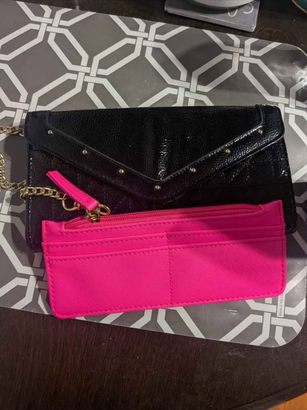Boutique 9 Black Envelope Clutch with Hot Pink Card Wallet